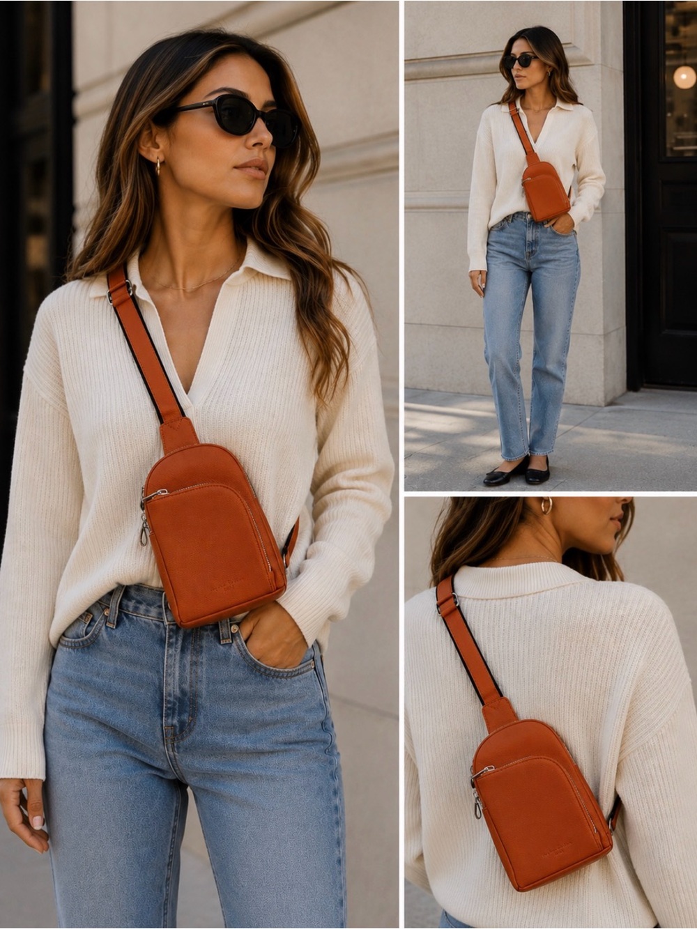 INICAT Orange Anti Theft RFID Blocking Chic Sling Crossbody Bag